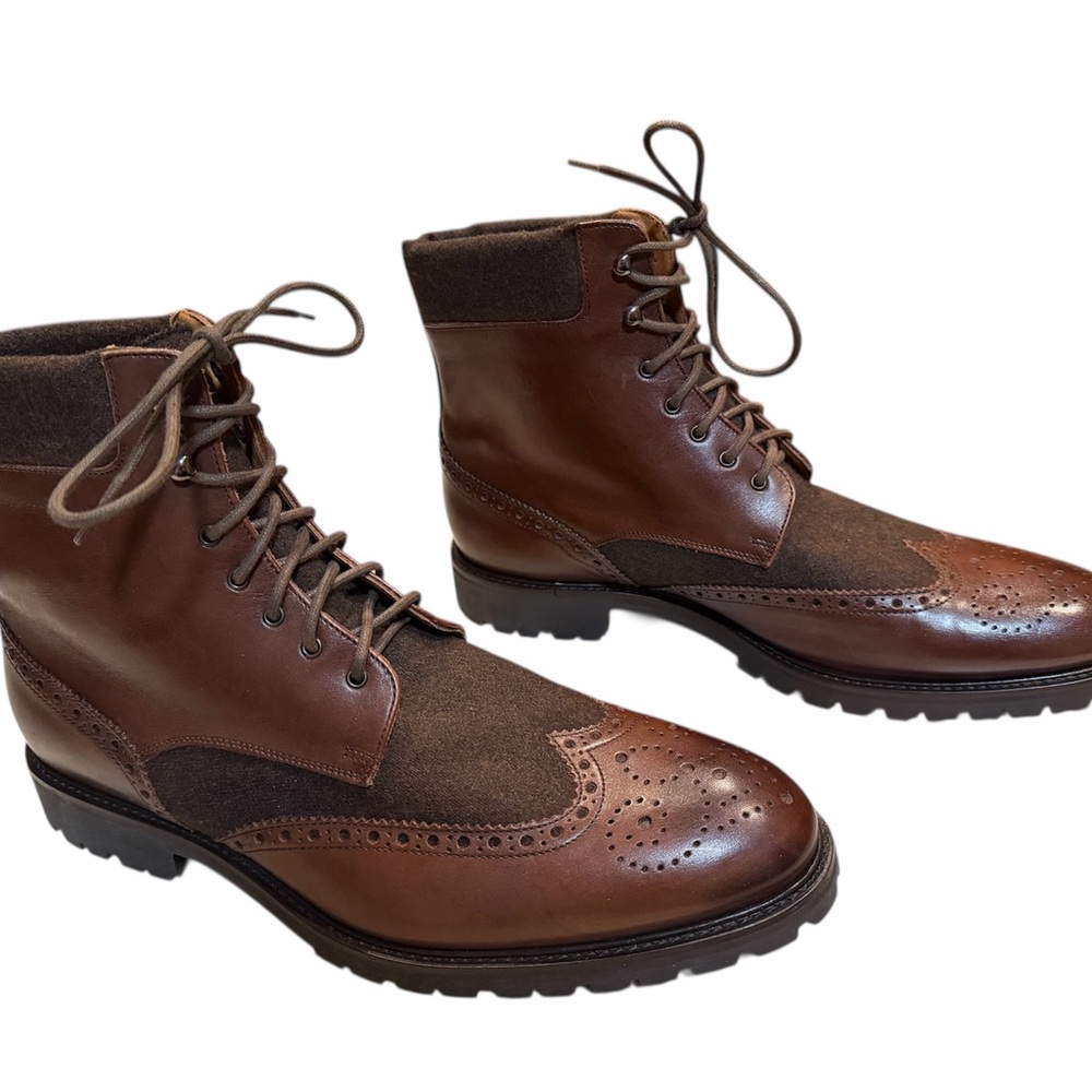 Mercanti Fiorentini Brown Leather and Wool Boots Size 11.5 Men’s Never Worn